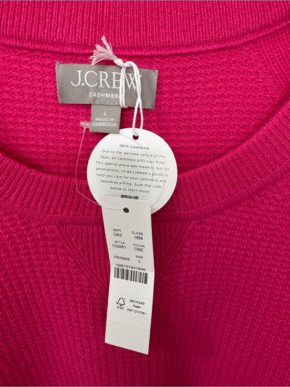 NWT J Crew Retail Cashmere Waffle Stitch Crewneck Sweatshirt. Size Large. - Picture 3 of 7